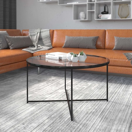 Flash Furniture Round Glass Coffee Table with Matte Black Frame NAN-JH-1786CT-BK-GG